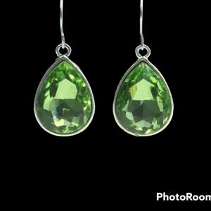 Peridot Green Crystal Teardrop Earrings